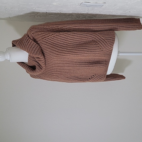 Moon & Madison Sweater Pullover Cropped Cowl Neck Knitted Chunky Relaxed Brown L - Picture 4 of 14